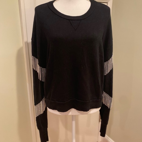 New Free People X Vintage Soul Crystal Fringe Crew Size S Washed Black - Picture 4 of 14